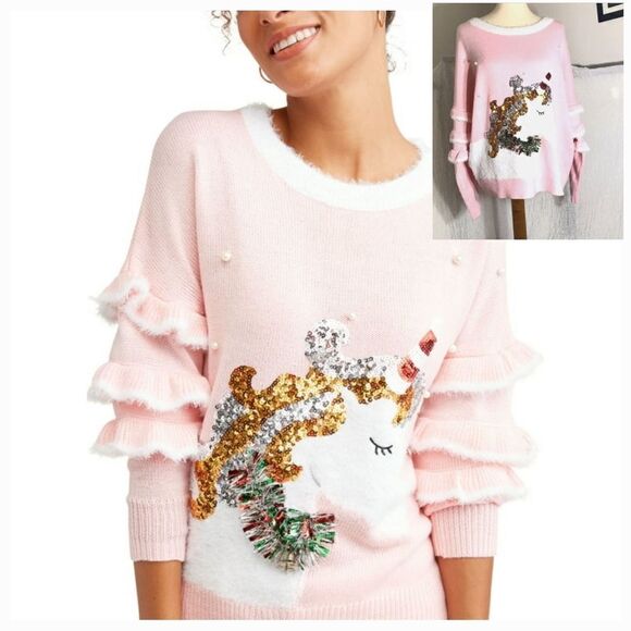 Holiday Time Pink Unicorn "Ugly" Christmas Sweater Size XXL ( 20 ) - Picture 1 of 9